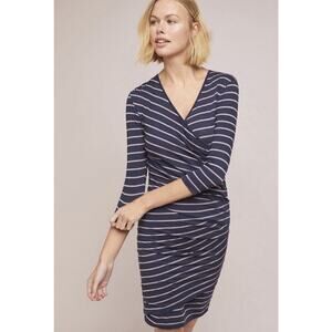 Sundry Anthropologie Evereve Fabian Striped Body Con Wrap Dress Ruching Navy 2